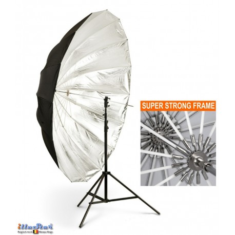 URDP140TS - Parapluie avec assature en Nylon (POM) - blanc diffus et revêtement amovible argent/noir - ø140cm - illuStar