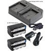 BATK2F750 - 2x NP-F750 Li-ion batterijen 4400mAh (31,6Wh) + Dubbele batterijlader met auto adapter 12V en voedingsadapter 220V