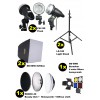 Flitsset - 2x FM-120 120 Ws, 2x statief 180cm, 2x Softbox 50x50cm + Beauty dish + kleppenset + Honingraat