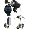 Flitsset - 2x FS-300DR 300 Ws Digitaal display, 2x statief 195cm, 2x Softbox 50x70cm, 1x RT-604T - illuStar