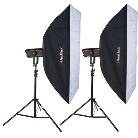 Kit Flash de Studio Photo - 2x FX-600-PRO 600 Ws Affichage numériqe, 2x trépied 250cm, 2x softbox 80x120cm - elfo