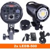 Kit éclairage studio LED, 2x LEDB-500 Lampe LED 50W pour studio, numérique, 2x trépied 195cm, 2x boîte à lumière ø80cm, WR-L99