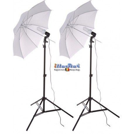 SET-FLT2-38 - Studio Kit (6000 lm) 2x 38W Daylight Fluorecent lamp, 2x light stand 190cm, 2x Umbrella Transparent ø84cm SET-FLT2-38 - Studio Kit (6000 lm) 2x 38W Daylight Fluorecent lamp, 2x light stand 190cm, 2x Umbrella Transparent ø84cm