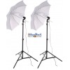 Kit éclairage continu studio, 2x 38W Lampe fluorescente à spirale, 2x Trépied 190cm, 2x Parapluie blanc diffus ø84cm - illuStar