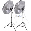 Continu studio verlichting set, 4x 105W Daglicht fluorescentielampen, 2x statief 190cm, 2x Paraplu zilver ø84cm - illuStar