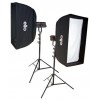 Studioflitsset - 2x QUANT-600-PRO 600 Ws Digitaal display, 2x statief 250cm, elfo softbox 50x90cm & 60x130cm - elfo